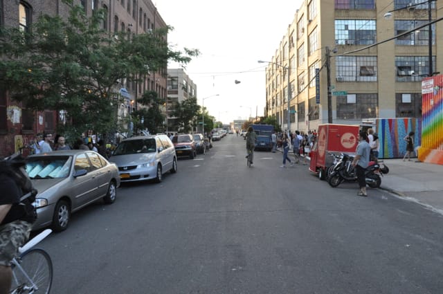 A view at the epicenter of Bushwick's creative community, Bogart and Grattan, though some may say this is really East Williamsburg. (all photos by the author for Hyperallergic)