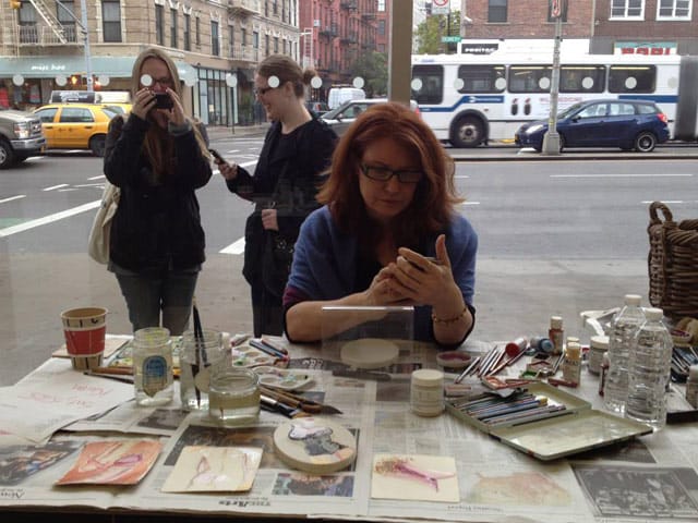 Karen Finley reading a sext as part of her "Sext Me If You Can" project at the New Museum (image via the New Museum's Facebook page)