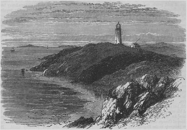 A circa 1800 woodcut print of the original Gay Head Lighthouse (via Wikipedia)