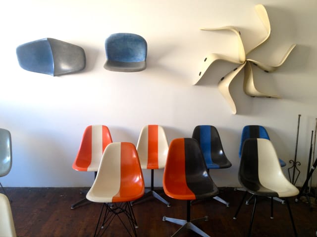 Bruce Dow's studio included reconfigurations of fiberglass chairs.