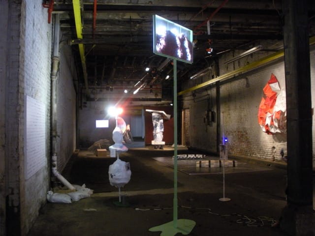 Installation view of the Virginia Commonwealth University recent MFA sculpture alumni show at 299 Meserole (all photos by the author for Hyperallergic)