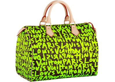 A Louis Vuitton monogram Speedy bag with a Stephen Sprouse print