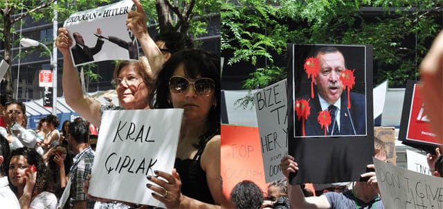 Some of the signs at the #OccupyGezi protest at Zuccotti Park. (photo by the author for Hyperallergic)