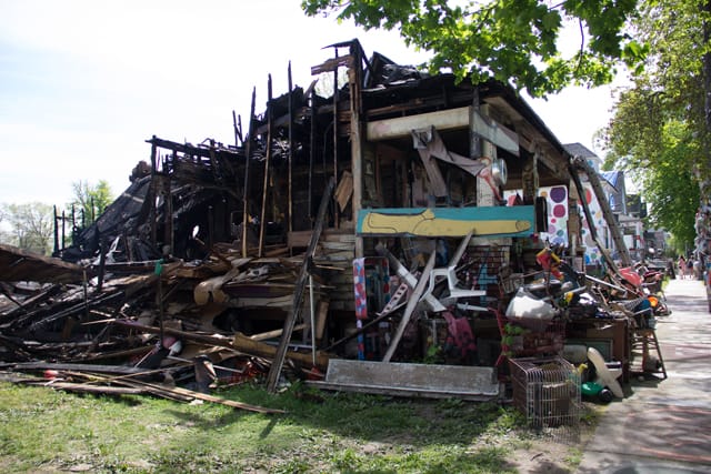 Burned structure of the OJ House at the Heidelberg Project (all images courtesy the Heidelberg Project)