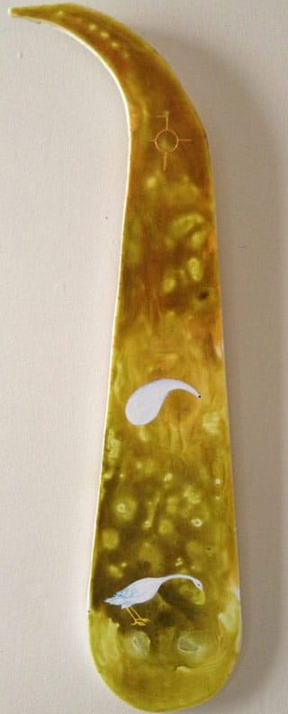 Craig Olson, "Correspondences" (2013), acrylic, pigment, & urethane on wood, 32 1/2 x 12 x 3/4 in (click to enlarge)