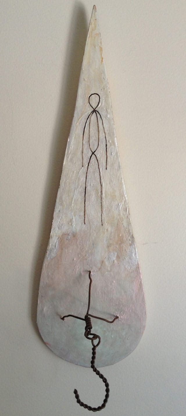 Craig Olson, "The Hanger" (2013), acrylic, pigment, urethane, copper wire on wood, 20 x 6 1/2 x 5 1/2 in