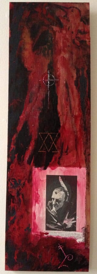 Craig Olson, "Ode to Demons" (2013), acrylic, pigment, and urethane on wood, 29 x 9 1/4 x 1/2 in (click to enlarge)