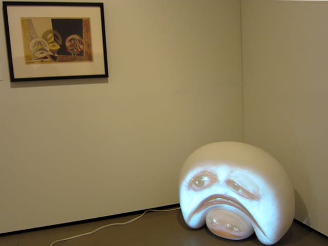 Max Ernst, "Masques (Spies and Leppien 49)" (195), color lithograph; Tony Oursler, "Swathe" (2004), fiberglass sculpture, 2 DVDs, Sony projector, DVD player