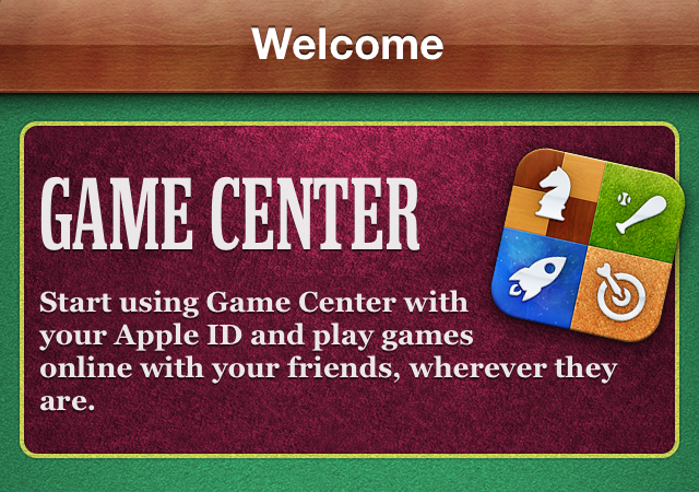 Faux wood and felt, as seen here in Apple iOS's Game Center app, have been a hallmark of Apple's skeuomorphic visual philosophy — but no longer, according to a recent announcement. (screenshot by the author)