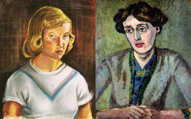 A self-portrait by Sylvia Plath (via wnsr.parsons.edu) and a painting of Virginia Woolf by Roger Fry