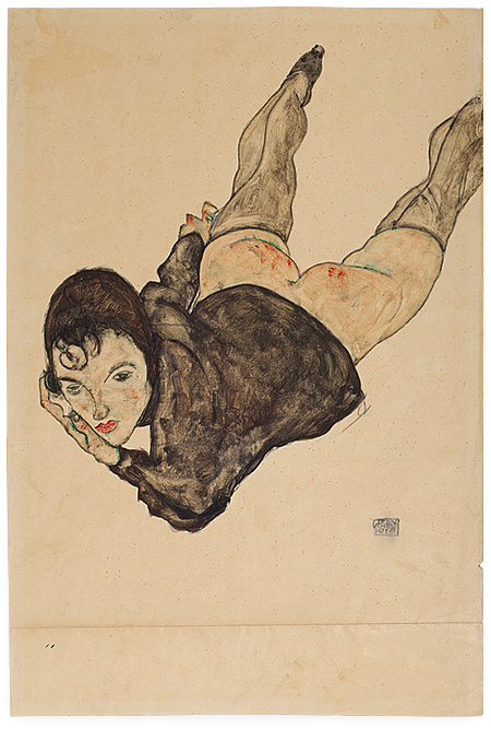 Egon Schiele's "Reclinging Woman" (1916) sold for $1.8M at Auctionata. (image via Auctionata)
