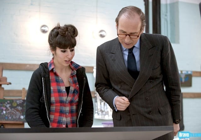 Kymia Nawabi doing a studio crit with Simone de Pury (image courtesy the artist and BRAVO TV)