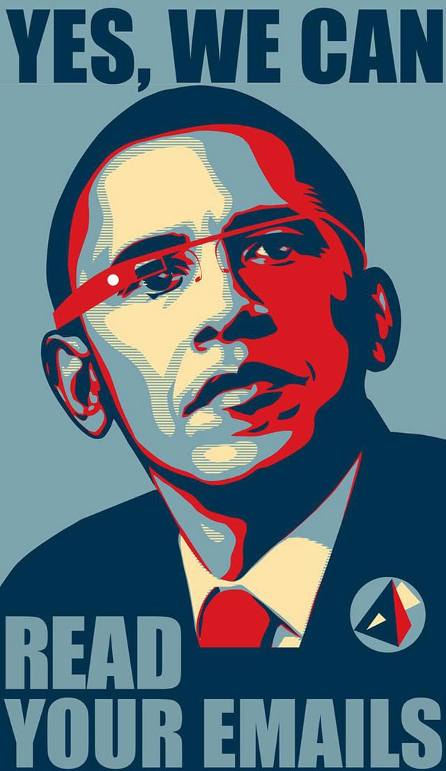 A play on Fairey's most famous Obama image, "Hope" (2007). (via policymic.com)
