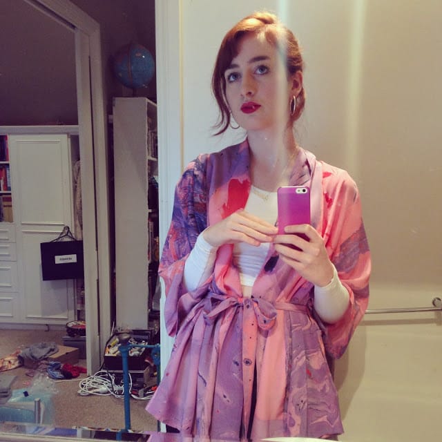 Minna Gilligan, "Traditional selfie with new kimono before the opening at TCB last night."
