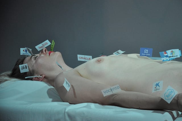 A detail of La Pocha Nostra's "Corpo Insurrecto: Psycho-Magic Actions for A World Gone Wrong” (2013) performance on Friday, July 5 at Grace Exhibition Space. (all photos by the author for Hyperallergic)