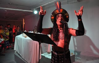 Guillermo Gómez-Peña performing during Friday night's performance.