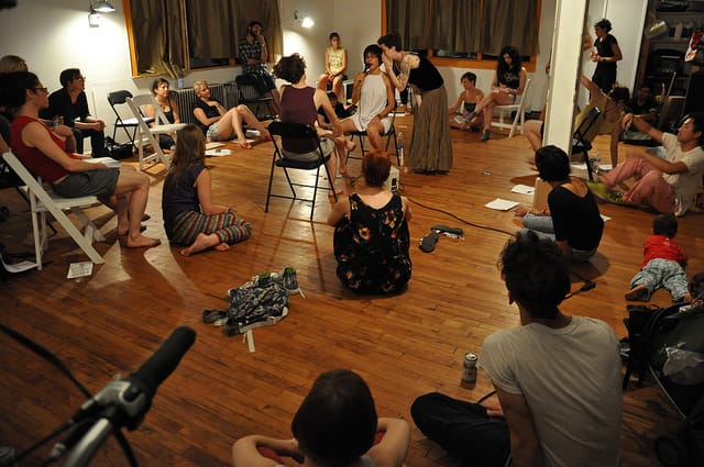 A view of the room during "No Wave Performance Task Force Debate, Round II: Labor" (all photos and videos by the author for Hyperallergic)