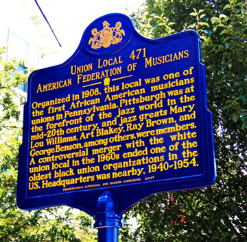 Historic marker for early local of American Federation of Musicians. (Source)