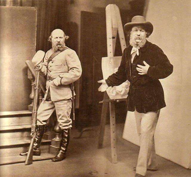Oscar Gustav Rejlander's double self-portrait, where on the left he wears an Artists Rifles uniform (1872-73) (via Wikimedia)