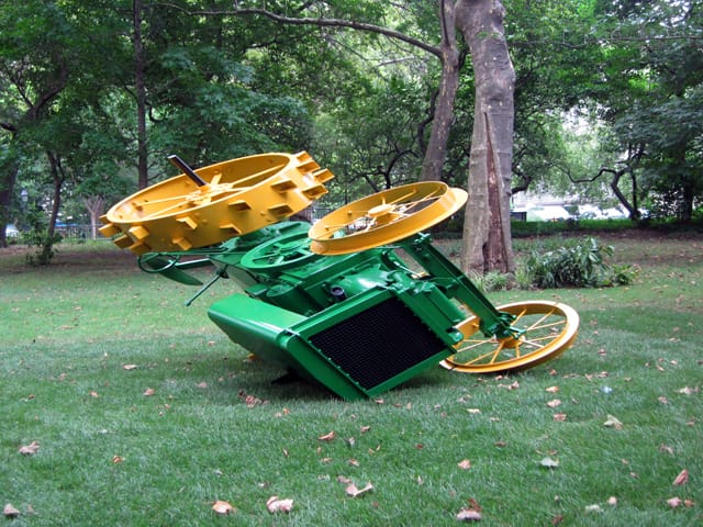 James Angus, "John Deere Model D" (2013), painted steel, painted cast iron. makes replicas of everyday objects. digital tech to altar proportions. 