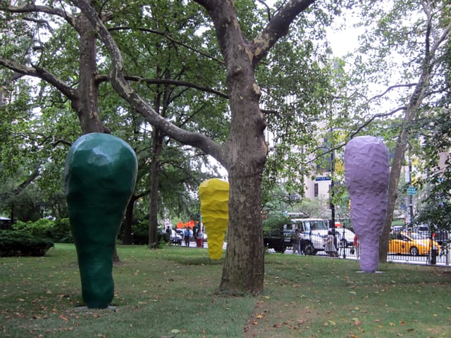 Franz West, "Untitled" (2012) (finished posthumously), epoxy resin, metal, lacquer died last year,for first time on display one of final works. patel shapes