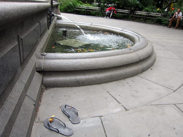 David Shrigley, "Metal Flip Flops" (2001), steel steel reporductions of his own size 13 flipflops