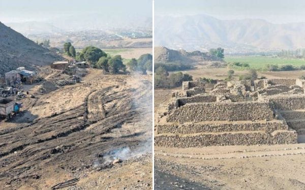 The before and after destruction at El Paraiso (photograph by Rosario Seminario, via El Comercio)
