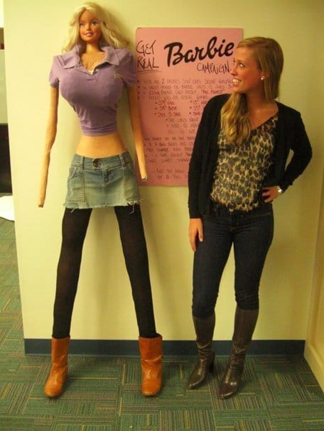 Galia Slyen with her life-size Barbie (via huffingtonpost.com)