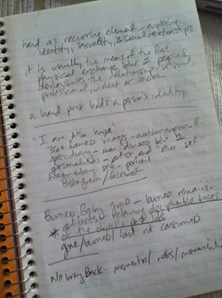 The author's notebook (click to enlarge) (all photos by the author for Hyperallergic unless otherwise noted)
