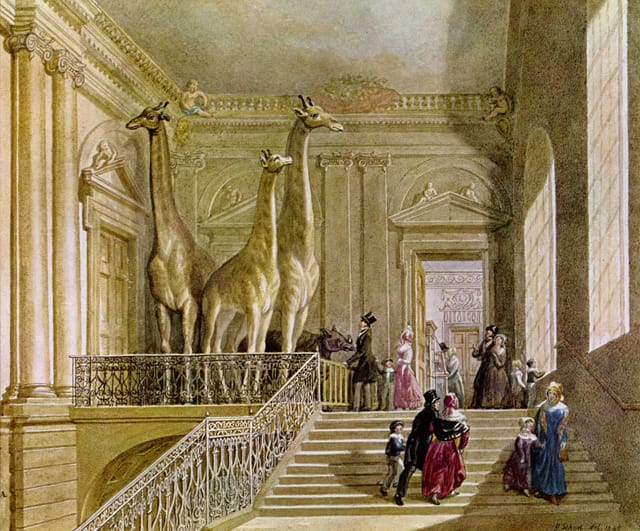 The Montagu House, first home of the British Museum, in a painting by George Scharf (1845) (via Stubbs Family) (sadly, the giraffes are no longer on display in the new museum)