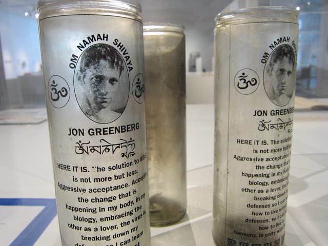 Votive candles for the public funeral of Jon Greenberg who died of AIDS in 1993