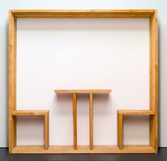 Michelangelo Pistoletto, "Quadro da pranzo (Oggetti in meno)" (Lunch painting [Minus objects]) (1965), wood, 78.75 × 81.75 × 17.375 in (courtesy Walker Art Center, © Michelangelo Pistoletto)