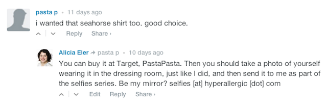 Comment from the first I, Selfie post