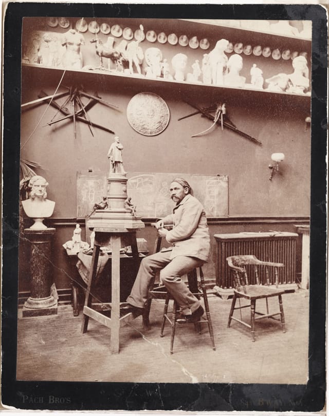John Quincy Adams Ward in his studio (ca. 1887) (photograph by Pach Brothers, via Smithsonian Institution)