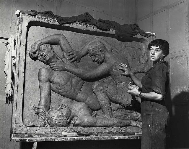 Sculptor Helene Sardeau in her studio (photograph by Peter A. July & son, via Smithsonian Institution)