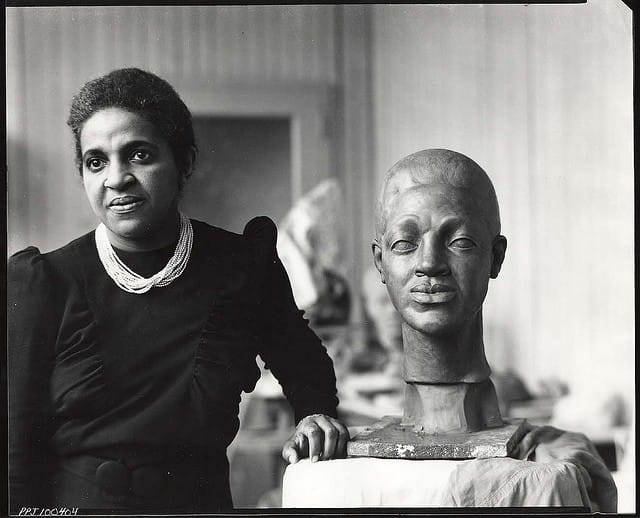Sculptor Selma Hortense Burke in her studio (photograph by Peter A. July & Son, via Smithsonian Institution)