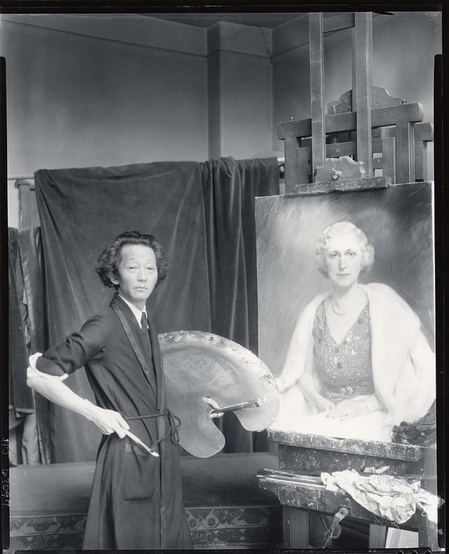 Painter Kyohei Inukai in his studio (photograph by Paul Juley, via Smithsonian Institution)
