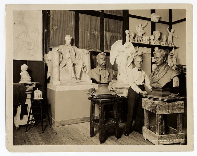 Sculptor Daniel Chester French in his Massachusetts studio (ca. 1920) (via Smithsonian Institution)