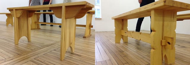 Close-ups of two different benches (photo by the author for Hyperallergic)