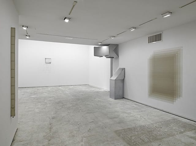 "Conspicuous Unusable," installation view, from left: Cameron Rowland, "U66" (2013); Jean-Luc Moulène, “Chrome” (1999); Charlotte Posenenske, "Series D Vierkantrohre (Square Tubes)" (1967/2009); Olof Inger, “Do you remember?” (2013)