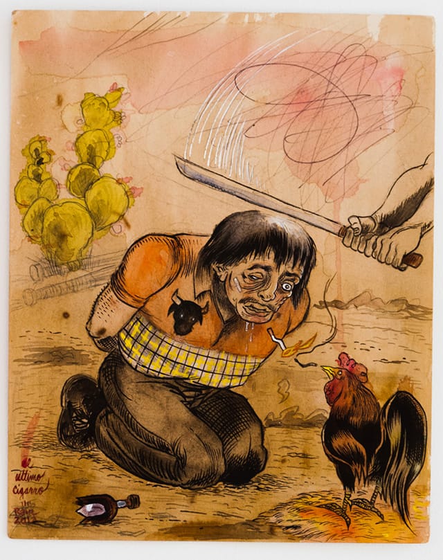 Raúl Gonzalez, "El Ultimo Cigarro" (2012), mixed media on paper