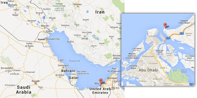 The location of Guggenheim Abu Dhabi (original images via Google Maps)
