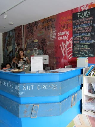 The front desk and board with tour times (click to enlarge)