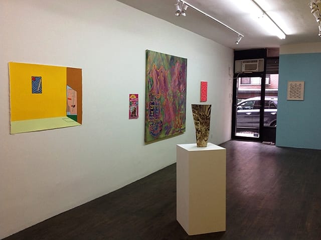 "Summer Acid" installation view, with works by Eric Shaw, Katie Cercone, Ben Noam, Cody Hoyt (sculpture), Geoffrey Todd Smith, and John Bohl (image via dcktcontemporary.com)