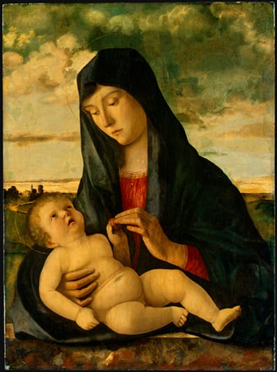 Giovanni Bellini Madonna and Child in a Landscape, c. 1480/85 Oil on panel, 71.7 x 52.8 cm (28 1/4 x 20 13/16 in.) National Gallery of Art, Washington, DC, Ralph and Mary Booth Collection Image courtesy of the Board of Trustees, National Gallery of Art