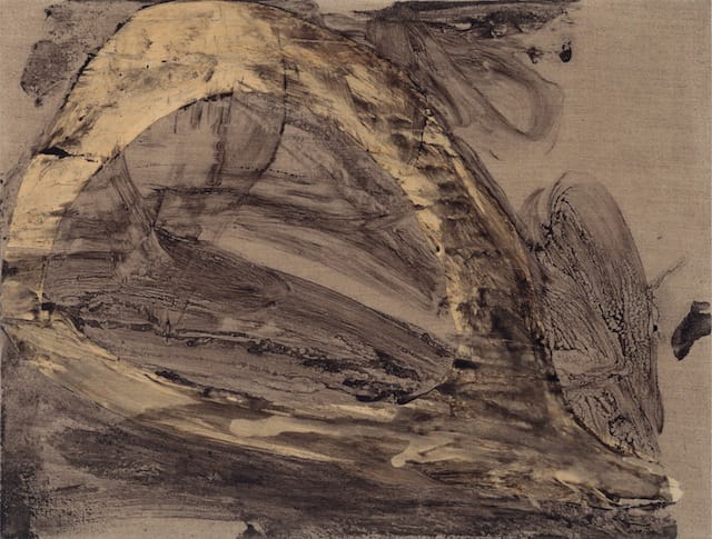 Little Nomad 2, 2013, 16 x 21", acrylic mediums, graphite, veneer on linen