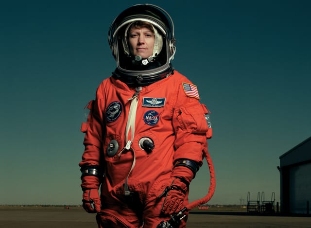 Annie Leibovitz, "Eileen Collins" (detail) (1999), photograph. Collins was the first NASA female pilot, as well as the first female commander. 