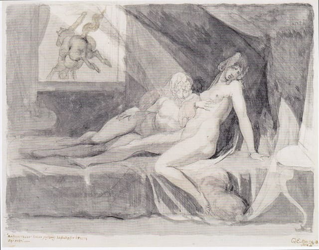 Henry Fuseli , "The Incubus Leaving Two Sleeping Women" (1810) (via Kunsthaus Zürich_