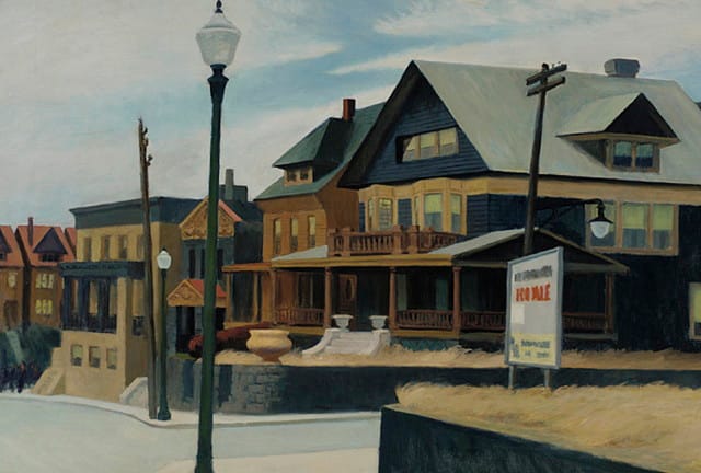 Edward Hopper, "East Wind over Weehawken" (1934), oil on canvas, 34 x 50¼ in (John Lambert Fund, Philadelphia Academy the Fine Arts) (via pafa.org)