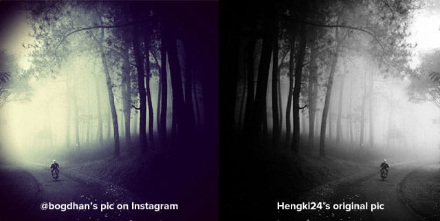 The "winning" photograph by Instagram user @bogdhan (left) is obviously a filtered version of (images via Instagram and Deviant Art)